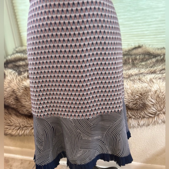 Ann Taylor A Line Dress Navy Rust Cream Print - Picture 4 of 5